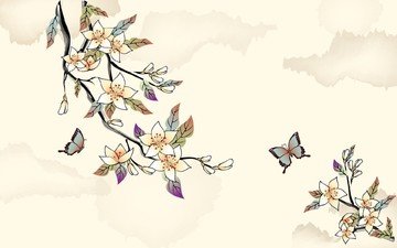 рисунок, деревья, бабочка