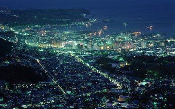 ночь, огни, город, япония, хоккайдо