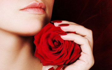 девушка, роза, губы, ногти