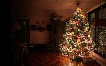 ночь, новый год, елка, интерьер, квартира, дом, комната, игрушки, праздник, новогодние украшения
