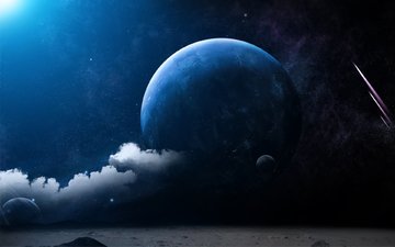 облака, планета, луна, поверхность, planets, moon view terra