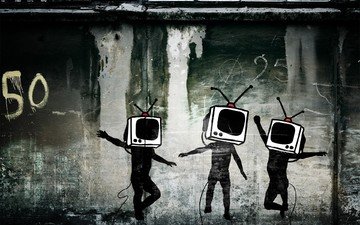 телевизор, стена, граффити