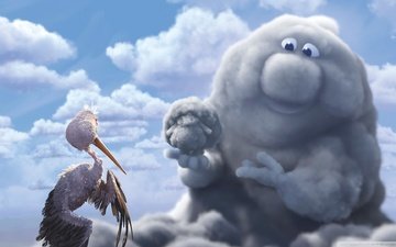 облако, мультфильм, аист, partly cloudy