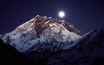 небо, горы, луна, вершина, непал