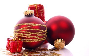 новый год, шары, подарки, звездочки, новогодние украшения, декор
