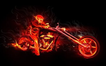пламя, огонь, мотоцикл, череп