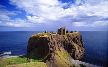 природа, пейзаж, скала, замок, крепость, шотландия, утес, замок данноттар, dunnottar castle, данноттар