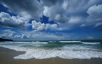 небо, облака, вода, природа, берег, волны, пейзаж, море, песок, пляж, волна, синева