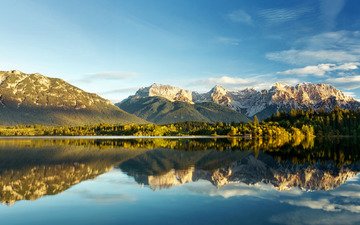 озеро, горы, отражение, вершины