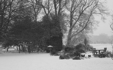деревья, снег, зима, стол, красота, стулья, winter blanket, площадка