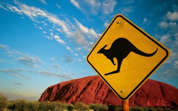 пустыня, гора, австралия, знак, кенгуру, дорожный знак