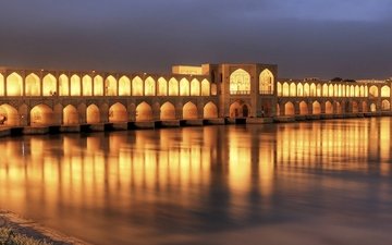 свет, вода, отражение, иран, исфахан, мост хаджу, хаджу