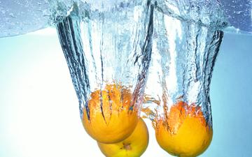 фрукты, апельсины, цитрусы, в воде