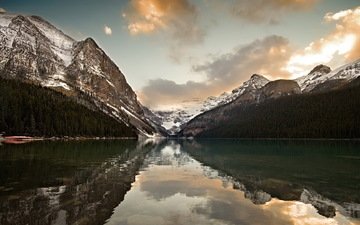 небо, вода, озеро, горы, отражение, канада, горное озеро, альберта, скалистые горы, озеро луиз