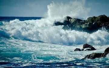 вода, скалы, природа, волны, море, брызги, океан, сша, шторм, пена
