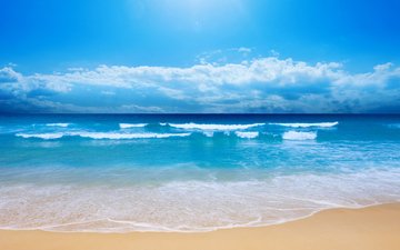 небо, волны, море, песок, пляж, лето, океан, отдых