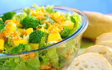 зелень, еда, хлеб, овощи, салат, полезное, брокколи
