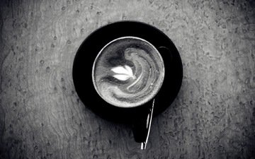кофе, лист, ложка, черно белая