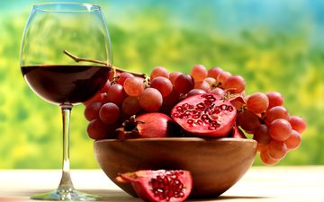 виноград, фрукты, бокал, вино, гранат