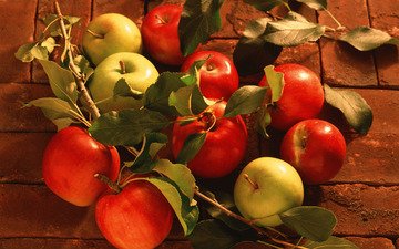 листья, яблоки, сочные