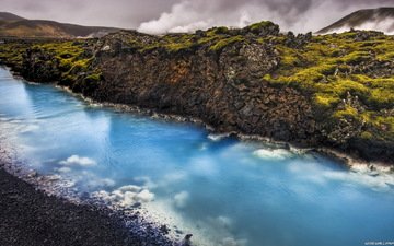 река, камни, исландия, голубая вода, горячий источник