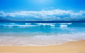 небо, волны, море, песок, пляж, лето, океан, отдых