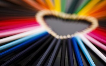 настроение, макро, сердечко, разноцветные, карандаши, сердце, любовь, цветные карандаши