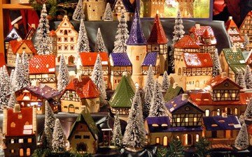 снег, новый год, зима, домики, деревня, башни, окна, макет, крыши, красивые новогодние домики, миниатюра