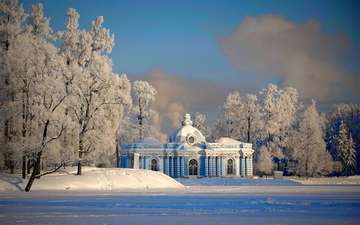 снег, зима, пейзаж, замок, дворец, царское село, павильон