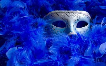 маска, перья, синие, тайна, карнавал, маскарад