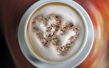 кофе, любовь, чашка, сердечки, капучино, пенка