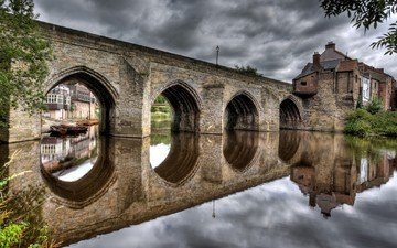 река, отражение, мост