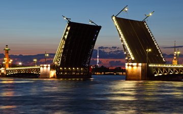 ночь, река, мост, россия, санкт-петербург, sankt-peterburg piter razvodnoj-most neva bel, нева, разводной мост