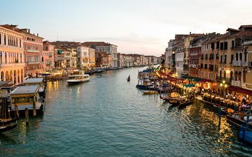 венеция, канал, италия, здания, галеры, гондольеры