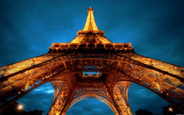 небо, париж, подсветка, эйфелева башня