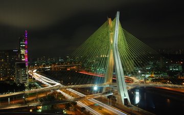 ночь, огни, мост, город, бразилия, развязка, сан-паулу