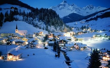 горы, снег, зима, австрия, курорт