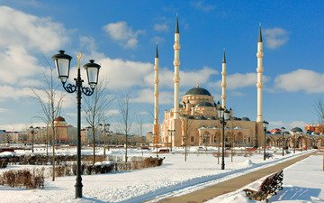 снег, зима, россия, мечеть, чечня, мечеть «сердце чечни» имени ахмата кадырова, чеченская республика