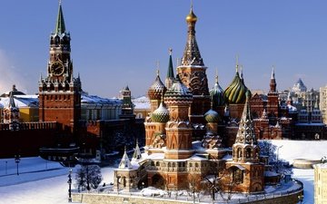 снег, зима, москва, кремль, красная площадь