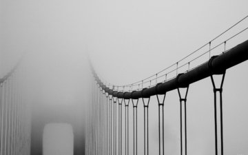туман, мост, чёрно-белое