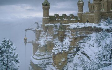 снег, зима, замок, хогвартс
