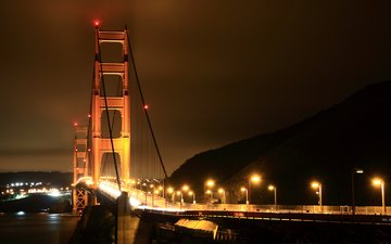 дорога, ночь, фонари, мост, америка