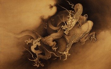 рисунок, фон, усы, драконы, китайские