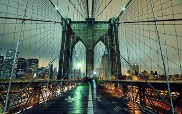 ночь, огни, мост, нью-йорк