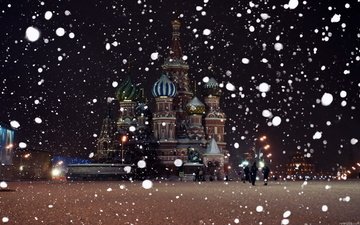 снег, москва, россия, красная площадь