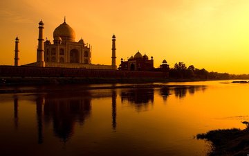 закат, индия, тадж-махал, мавзолей-мечеть, агра