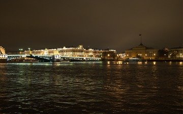 ночь, река, мост, санкт-петербург