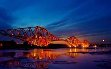 огни, река, мост, шотландия, конструкция