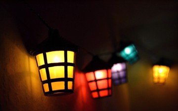свет, фонари, желтый, синий, цвет, фиолетовый, красный, освещение, фонарики, лампы