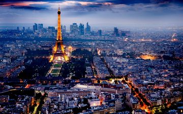 париж, эйфелева башня, городской пейзаж, огни города